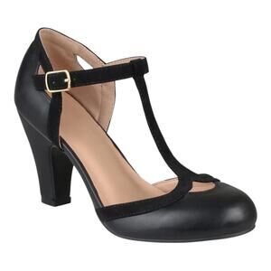 Journee Women's Olina T Strap Mary Jane Round Toe Pump Heels Black Size 8 1/2 W
